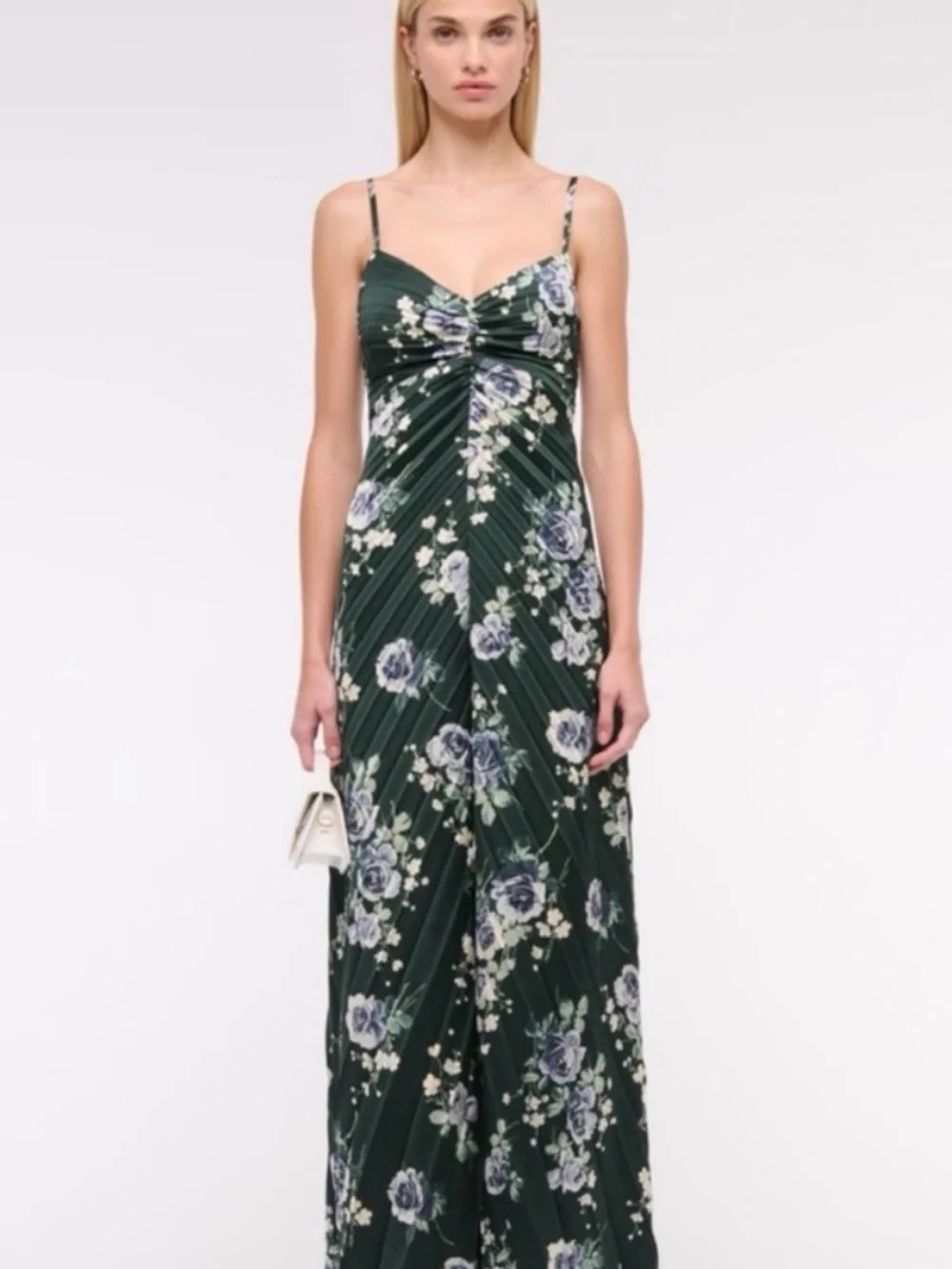 Abercrombie & Fitch Floral Satin Pleated Maxi Dress